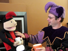 Jayden the Jester talks to his life-sized puppet Jubey Doo about his spot on the television show Dragon's Den in this Observer file photo. Jayden, aka Kevin Wyville, will appear in the show's March 5 episode. THE OBSERVER / QMI AGENCY.