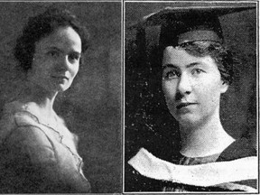 Photographs likely from the early 1920s catch the Tilden sisters in poses marking their academic accomplishments. Katharine Tilden, left, is seen in an image from a 1924 London Central secondary school publication where it accompanied an article on the scholarships she?d won. Some of the same prizes had been claimed by her older sister, Christina Tilden, at Central a decade earlier. Christina Tilden is seen in a photograph likely taken to mark her graduation from Western in 1921. Both sisters had long and distinguished careers as teachers. (Special to QMI Agency)