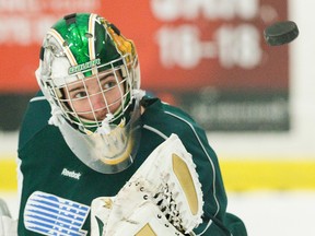 London Knights netminder Jake Patterson must now carry the crease load as Anthony Stolarz is out for at least a month with a leg injury. (DEREK RUTTAN, The London Free Press)