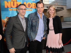 Director/Writer Peter Lepeniotis, Will Arnett and Katherine Heigl attend the premiere of Open Road Films' 'The Nut Job' held at the Regal Cinemas L.A. Live on January 11, 2014 in Los Angeles, California.   (Jason Merritt/Getty Images/AFP)