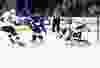 Jan 23, 2014; Tampa, FL, USA; Ottawa Senators goalie Craig Anderson (41) makes a save on Tampa Bay Lightning left wing Ryan Malone (12) during the second period at Tampa Bay Times Forum. Mandatory Credit: Kim Klement-USA TODAY Sports