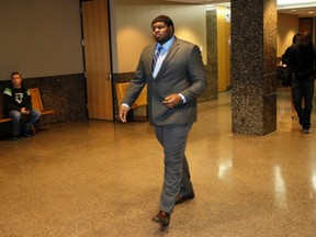 Former Dallas Cowboys player Josh Brent enters the court room in Dallas, Texas January 14, 2014. (REUTERS/Mike Stone)