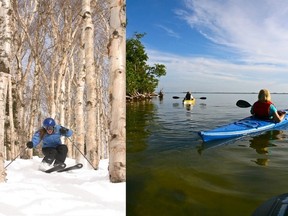 Left: A skier at Mont Sutton, Que. Right: Kayakers on the Indian River Estuary in Vero Beach. (Supplied photo)