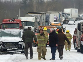 For the second day in a row, part of Highway 401 is closed, in this case the westbound lanes from Glen Miller Road to Marysville Road, Friday, Jan 24, 2014. - File photo by Pete Fisher/QMI Agency