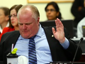 Mayor Rob Ford disagrees with voting during a budget committee meeting at City Hall on January 22, 2014. (DAVE ABEL/TORONTO SUN)