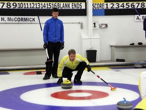 The 85th Esso Imperial Oil men's bonspiel concluded on Saturday afternoon, with Heath McCormick's and Don Borque's rinks meeting in the championship game. Pictured above is Borque (in yellow) yelling instructions at his teammates while McCormick looks on. McCormick's sam would win the match 8-5 to take the title. SHAUN BISSON/THE OBSERVER/QMI AGENCY