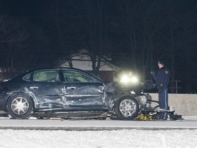 One person is dead following a collision on the QEW on January 27, 2014. (Julie Jocsak/QMI Agency)