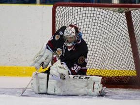 Legionnaires goaltender Hunter Johnson has regained the form in Sarnia that made him an all-star in 2012 with the Chatham Maroons. PHOTO SUPPLIED BY ANNE TIGWELL