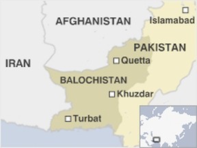 Troubled Balochistan province in Pakistan borders Afghanistan and Iran.