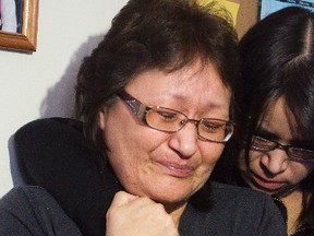 Joyce Gabriel gives a statement to the media on Tuesday, Jan. 28, 2014, about the death of her daughter Rocelyn Gabriel, 20, who died of exposure on Sunday morning after spending three hours stranded at the Portage Recycling Depot in Portage la Prairie. (Svjetlana Mlinarevic/Portage Daily Graphic/QMI Agency)