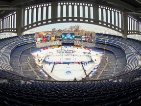 General view of the ice before the New York Islanders practice the day before the Stadium Series hockey game at Yankee Stadium. (Ed Mulholland/USA TODAY Sports)