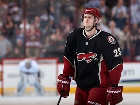 Oliver Ekman-Larsson of the Phoenix Coyotes skates down ice after scoring a second period goal against the Los Angeles Kings at Jobing.com Arena on January 29, 2014. (Christian Petersen/Getty Images/AFP)