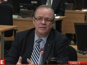 Michel Arsenault, the ex-chief of the Quebec Federation of Labour, speaks at the Charbonneau commission on Jan. 28, 2014. (TVA screengrab)