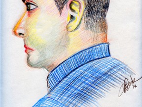 Craig Hunda was on trial for arson and aggravated assault, laid in connection with fire in Espanola in 2012. He was found guilty. Illustration by James Cook