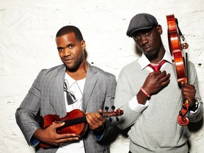Kevin (Kev Marcus) Sylvester, left, and Wilner (Wil B) Baptiste comprise Black Violin, blending classical music with hip-hop. The duo perform Thursday at the Grand Theatre. (Supplied photo)
