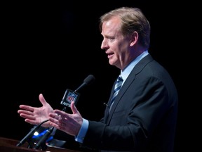 NFL commissioner Roger Goodell speaks during a news conference ahead of the Super Bowl in New York on Friday, Jan. 31, 2014. (Carlo Allegri/Reuters)