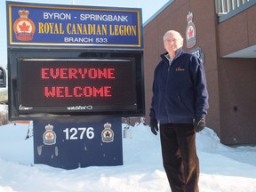 Jim Campbell stands in front of the Byron Legion. He's currently the group's president but it's only his latest role in a life devoted to volunteering.