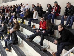 A small group of fans watches the Safeway Select men's curling final in Winnipeg, Man. Sunday February 02, 2014.
Brian Donogh/Winnipeg Sun/QMI Agency