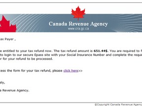 This scam is making the rounds, trying to foll people into believing it is an email from the Canada Revenue Agency.