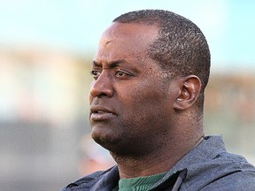 Coach Leroy Blugh of the Edmonton Eskimos during CFL pre-season action at Commonwealth Stadium in Edmonton on June 14, 2013. Blugh is joining the league's newest team, the Ottawa RedBlacks, as the defensive line coach. (Perry Nelson/QMI Agency)