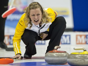 Chelsea Carey, Skip team Manitoba, during the Scotties Tournament of Hearts curling event held at the Maurice-Richard arena in Montréal, Québec, Canada, on February 2 2014. JOËL LEMAY/QMI AGENCY