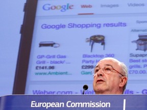 European Union competition commissioner Joaquin Almunia speaks during a news conference at the EU Commission headquarters in Brussels Feb. 5, 2014.  REUTERS/Francois Lenoir