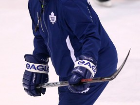 Coach Randy Carlyle barks orders during Leafs practice at the Mastercard centre in Toronto on Jan. 29, 2014. (DAVE ABEL/Toronto Sun)