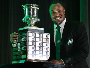 Corey Chamblin is the CFL's coach of the year. Chamblin received the Annis Stukus Trophy at the league's annual coach of the year luncheon in Ottawa Wednesday Feb 5, 2014. (Tony Caldwell/QMI Agency)