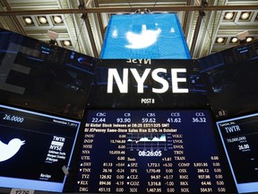 The Twitter logo is seen on the floor before the company's IPO at the New York Stock Exchange in New York in this file photo taken Nov. 7, 2013. REUTERS/Lucas Jackson/Files