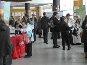 Job seekers checked out the more than 40 employment booths at the Kingston Job Fair, hosted by KEYS Job Centre on Wednesday.
JULIA MCKAY/KINGSTON WHIG-STANDARD/QMI AGENCY