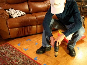 The floor de-squeaking process involves drilling tiny holes into the floor and filling the gaps where squeaks occur with a special adhesive.