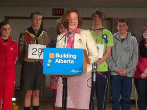 Alberta Premier Alison Redford addresses students, faculty and media today at Foothills Composite High School in Okotoks, Alta south of Calgary, Alta on Wednesday February 5, 2014. Alberta is modernizing Okotoks’ Foothills Composite High School to ensure about 1000 students have access to brand new facilities.  Edward Dawson/Calgary Sun/QMI Agency