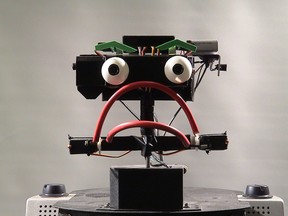 Researchers at the University of Lincoln in the U.K. have developed ERWIN (emotion robot with intelligent network). It is hoped ERWIN will help the researchers find ways for humans to bond with potential companion robots. Here, ERWIN frowns to show it is sad. (University of Lincoln Handout)