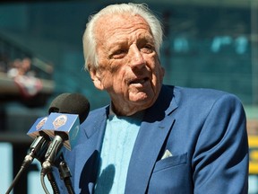 Hall of Fame player and broadcaster Ralph Kiner, seen here April 5, 2012 in New York, died Thursday. (REUTERS/Ray Stubblebine)