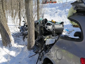 One woman was trapped and had to be rescued by fire fighters after an accident on Old Montreal Rd. on Thursday, Feb. 6, 2014. Submitted photo