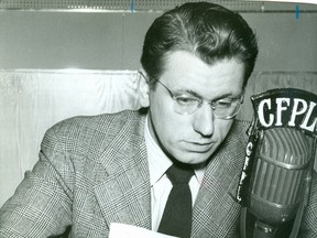 Legendary broadcaster Murray Brown takes the mike in 1947.
