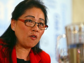 Sandra Yeung Racco, a Liberal candidate, speaks during an all candidates meeting for provincial byelection in Thornhill at Le Parc Conference and Banquet Hall Thursday February 6, 2014. (Dave Abel/Toronto Sun)