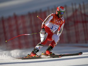 Canadian downhill skier Erik Guay in action during a training session at the Rosa Khutor Alpine Center on Feb. 7, 2014, (Didier Debusschere/QMI Agency)