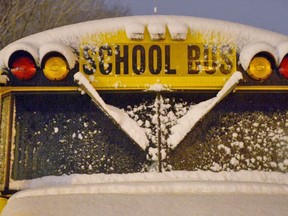 snow-covered school bus