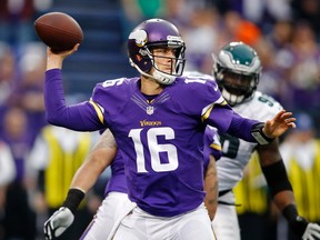 Minnesota Vikings quarterback Matt Cassel passes against the Philadelphia Eagles Dec. 15, 2013 at Mall of America Field in Minneapolis. (Bruce Kluckhohn/USA TODAY Sports)