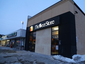 Gino Donato/The Sudbury Star
A thirsty individual in Coniston drove his pickup into The Beer Store early Saturday.