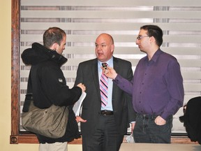 Alberta’s Health Minister Fred Horne answers questions in a media scrum after he addressed the Whitecourt - Ste. Anne Progress Conservative Party Association’s annual general meeting at the Whitecourt Golf and Country Club on Friday, Feb. 7.
Barry Kerton | Whitecourt Star