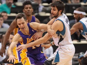 Lakers guard Steve Nash (left) has been battling injuries for most of the season. (Brad Rempel/USA TODAY Sports)