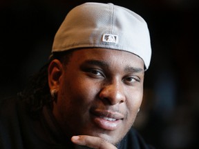 Denver Broncos offensive lineman Orlando Franklin at the Hard Rock Cafe in downtown Toronto on Monday, February 10, 2014. (Stan Behal/Toronto Sun)
