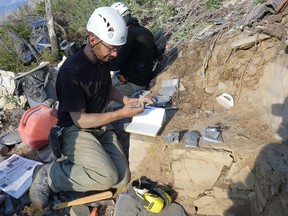 Scientist, Jean-Bernard Caron at a new Burgess Shale fossil site in Kootenay National Park that could rival the Yoho National Park's 505 million year old Burgess Shale, home to some of the planet's earliest animals.
Photo Courtesy of Jean-Bernard Caron.