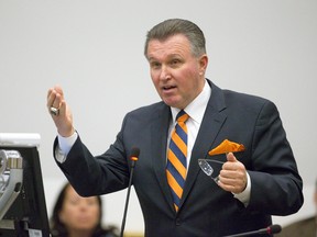 Murray Faulkner, representing Music London, addresses the investment and economic prosperity committee during a proposal hearing for a performing arts centre at City Hall in London, Ontario on Monday February 10, 2014. (CRAIG GLOVER, The London Free Press)