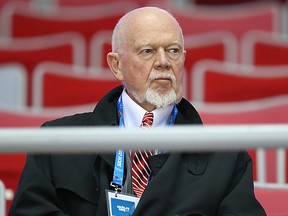 Don Cherry takes in Team Canada hockey practice at the 2014 Olympic Winter Games in Sochi, Russia, on Tuesday February 11, 2014. (Al Charest/QMI Agency)
