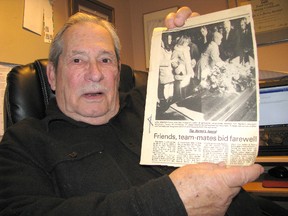 Barry Kentner, who has lived in Dresden for the last three years, attended Tim Horton's funeral in February 1974 after the hockey legend and doughnut empire founder died in a highway automobile accident at St. Catharines. Kentner worked for a news organization, but was also an acquaintance of Horton's, through a mutual friend, Leaf Bobby Baun. Forty years after Horton's death, Kentner has vivid memories of those events. He snapped the photograph of Horton's widow and their children at the graveside service.