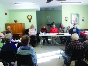 Residents of Parkview Apartments meet with KDSB property manager Gayle Saindon,  director of Integrated Services  Sarah Stevenson, Tenants Association president Art Gagnon, city councillor Louis Roussin and maintenance manager Craig Sterling to discuss the bedbug problem in their building.