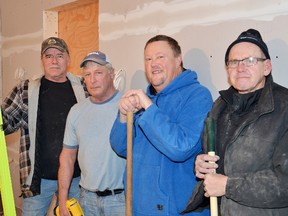 Lions Mike VanLoon, Don Ruston, Tim Payne and Merv Shewan are just some of the Dublin and District Lions Club members working on the Dublin Lions Pavilion’s new kitchen and hall floor renovations.